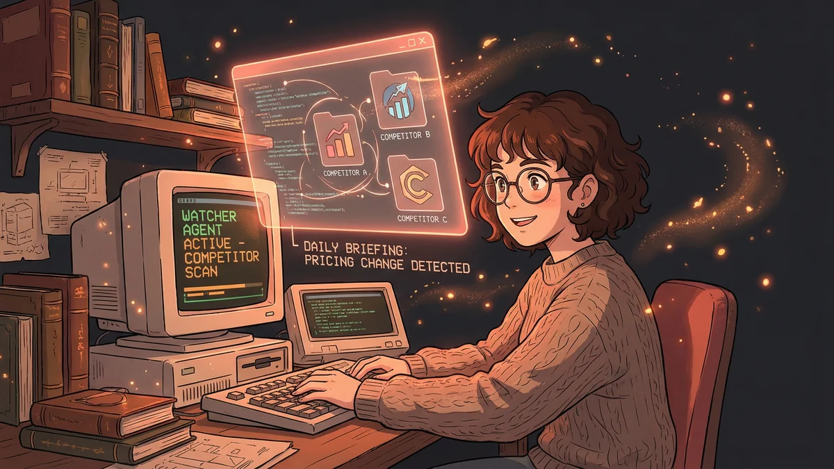Hero image for AI Competitive Monitoring: How Claude Code Tracked Competitors 24/7 for $50/Month