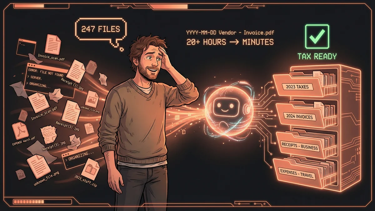 Hero image for Claude Code for Invoice Organization: How AI Turned 247 Chaotic Files Into Tax-Ready Order