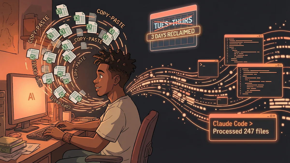 Hero image for Claude Code Excel Automation: Non-Coder Saves 3 Days Per Week on Data Processing