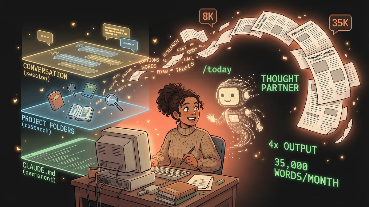 Hero image for How Claude Code 4x'd a Writer's Output from 8K to 35K Words Per Month